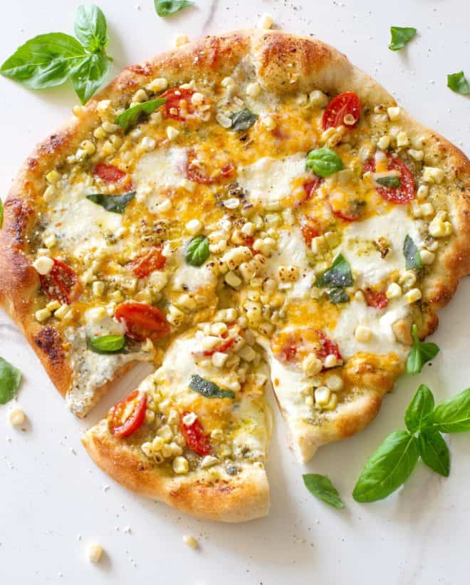 Charred Corn, Tomato, and Basil Pizza