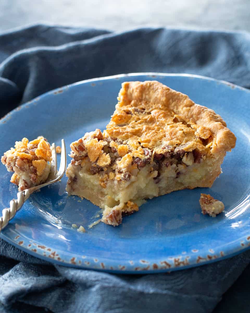 buttermilk pie slice with pecans