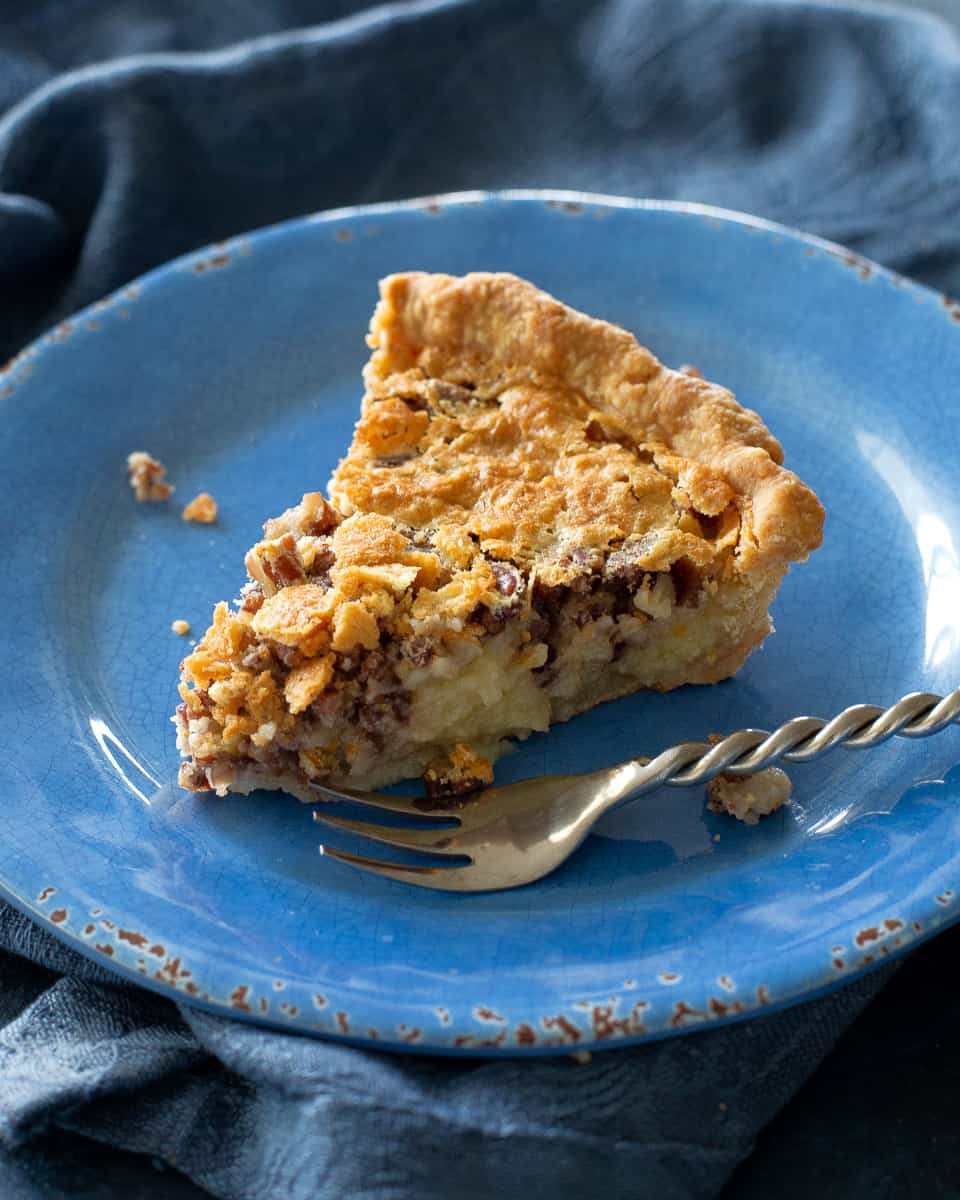 buttermilk pie slice with pecans