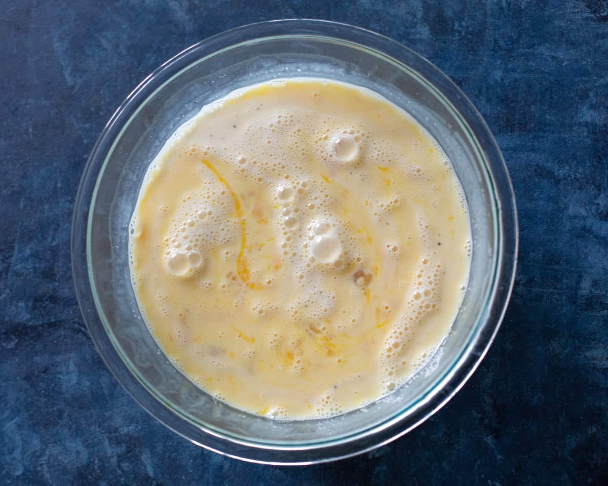 eggs with milk in a bowl