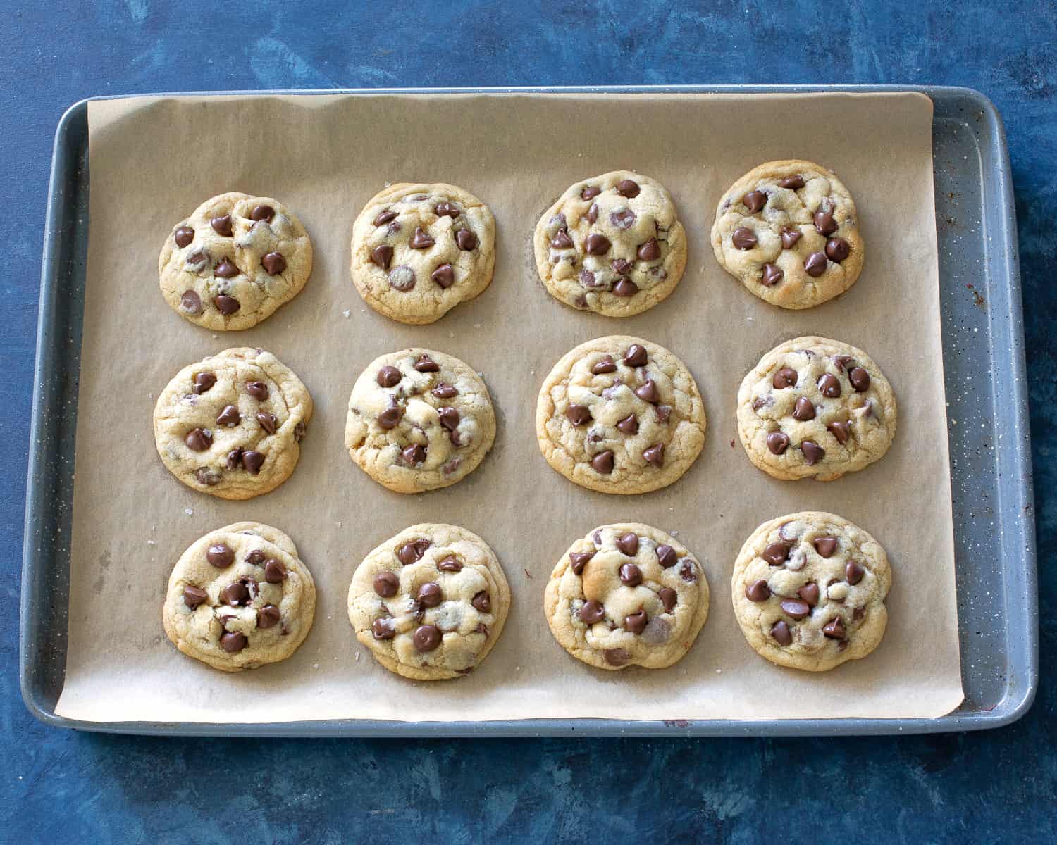 chocolate chip cookies on a baking sheet