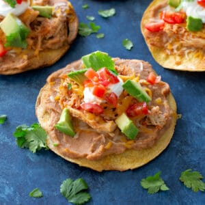 Chicken Tostadas on a blue background