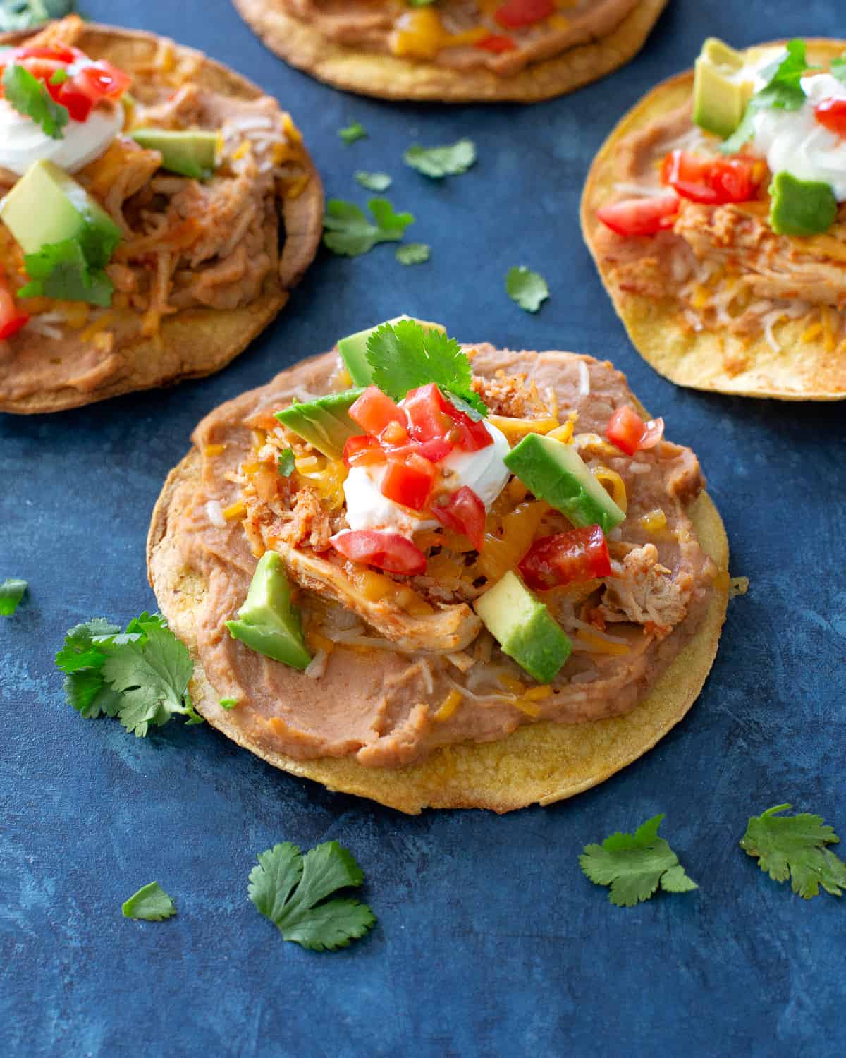 Chicken Tostadas on a blue background
