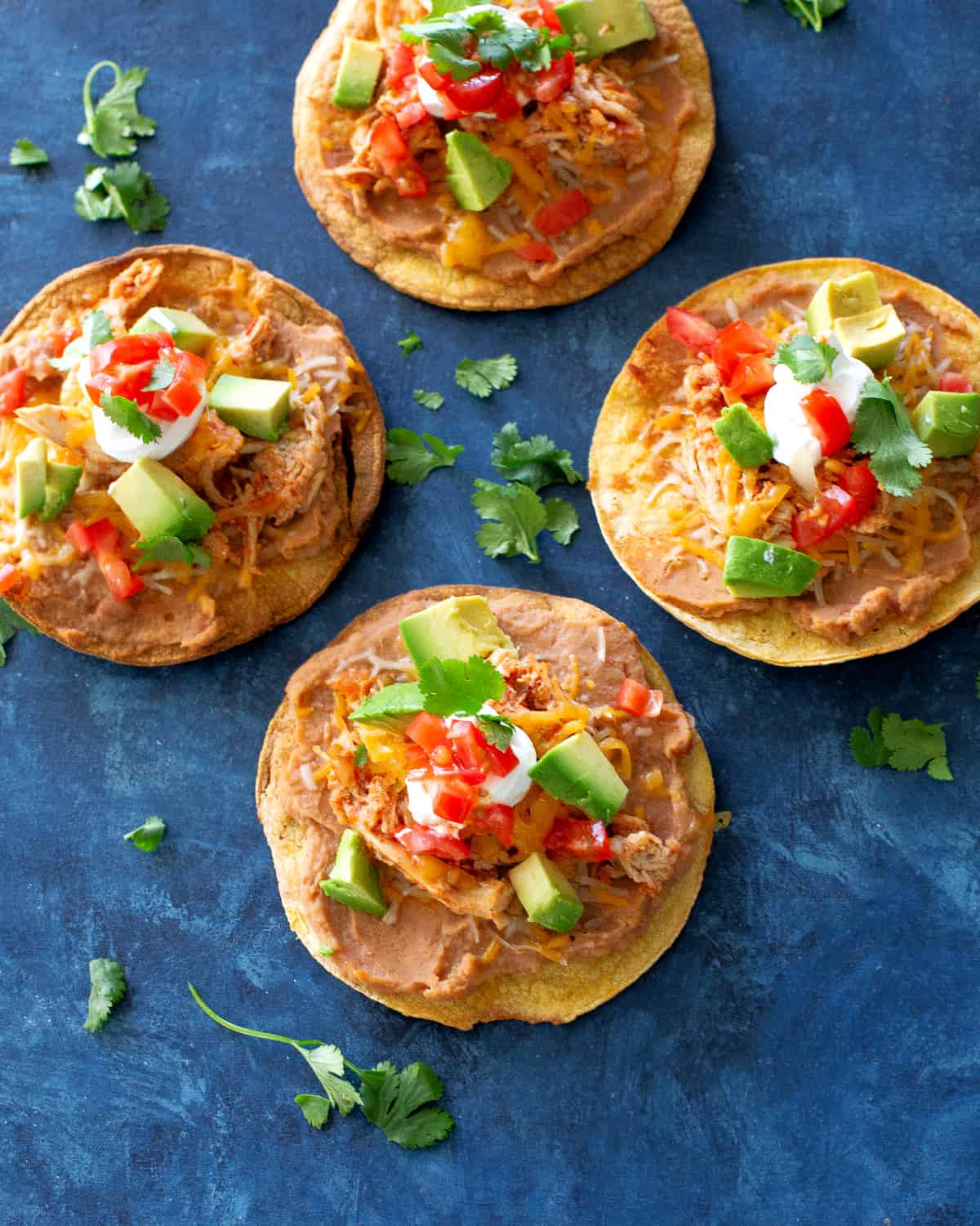 Chicken Tostadas on a blue background