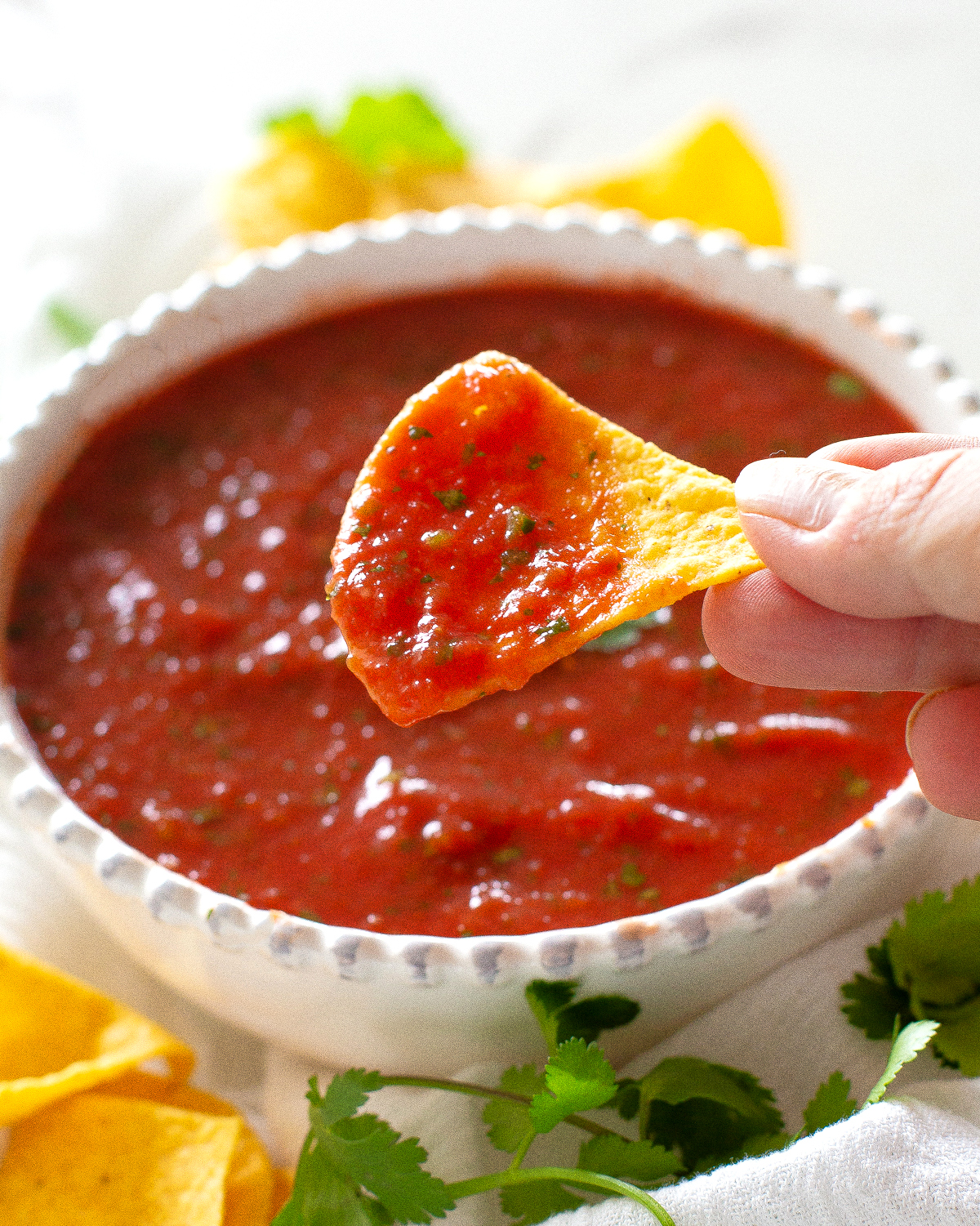 Homemade Salsa in a white bowl