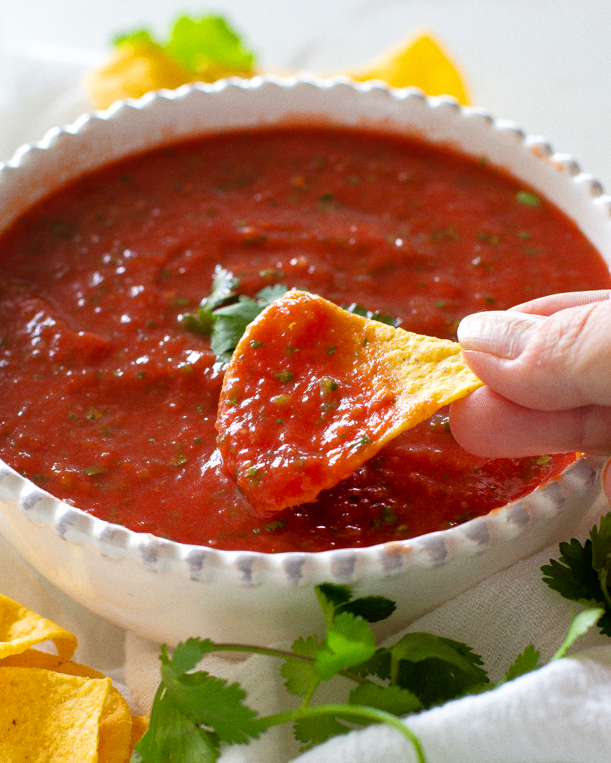 Homemade Salsa in a white bowl