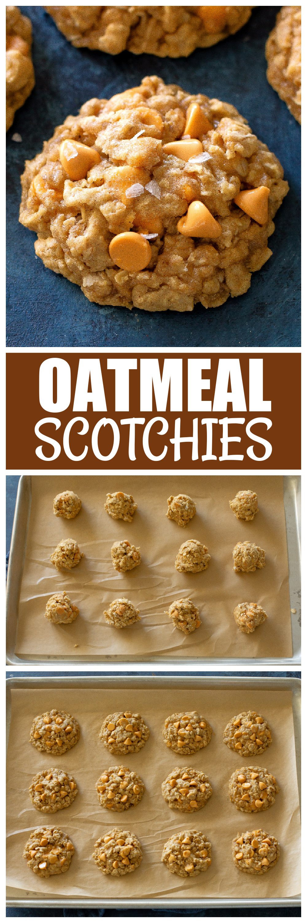 These Oatmeal Scotchies are soft, chewy cookies with oats and butterscotch chips throughout. #oatmeal #scotchies