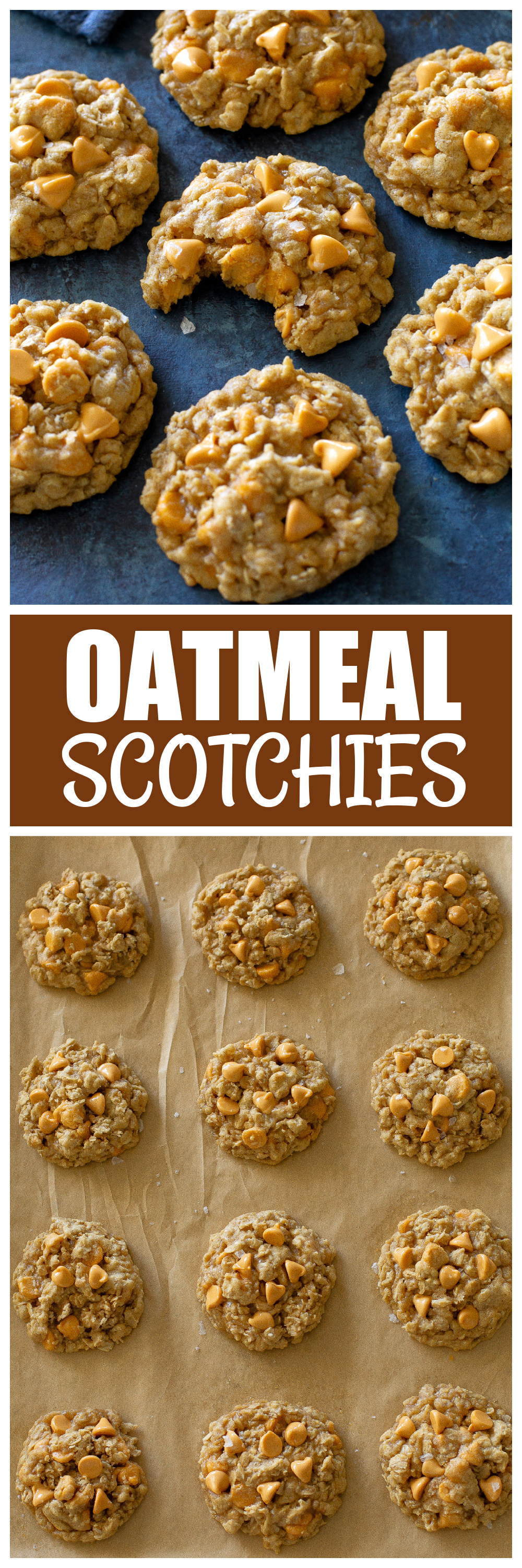 These Oatmeal Scotchies are soft, chewy cookies with oats and butterscotch chips throughout. #oatmeal #scotchies