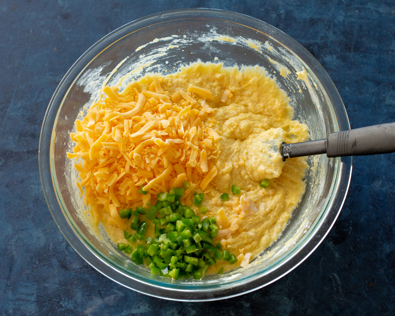 batter with cheddar and jalapenos