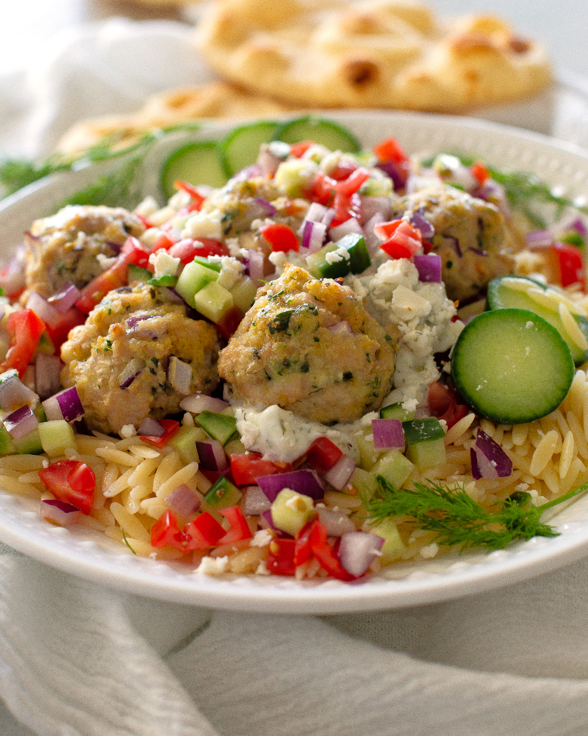 greek meatballs with feta tomato and cucumber