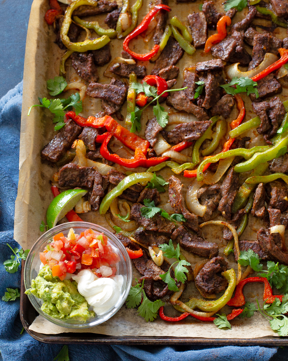 streak fajitas on a pan