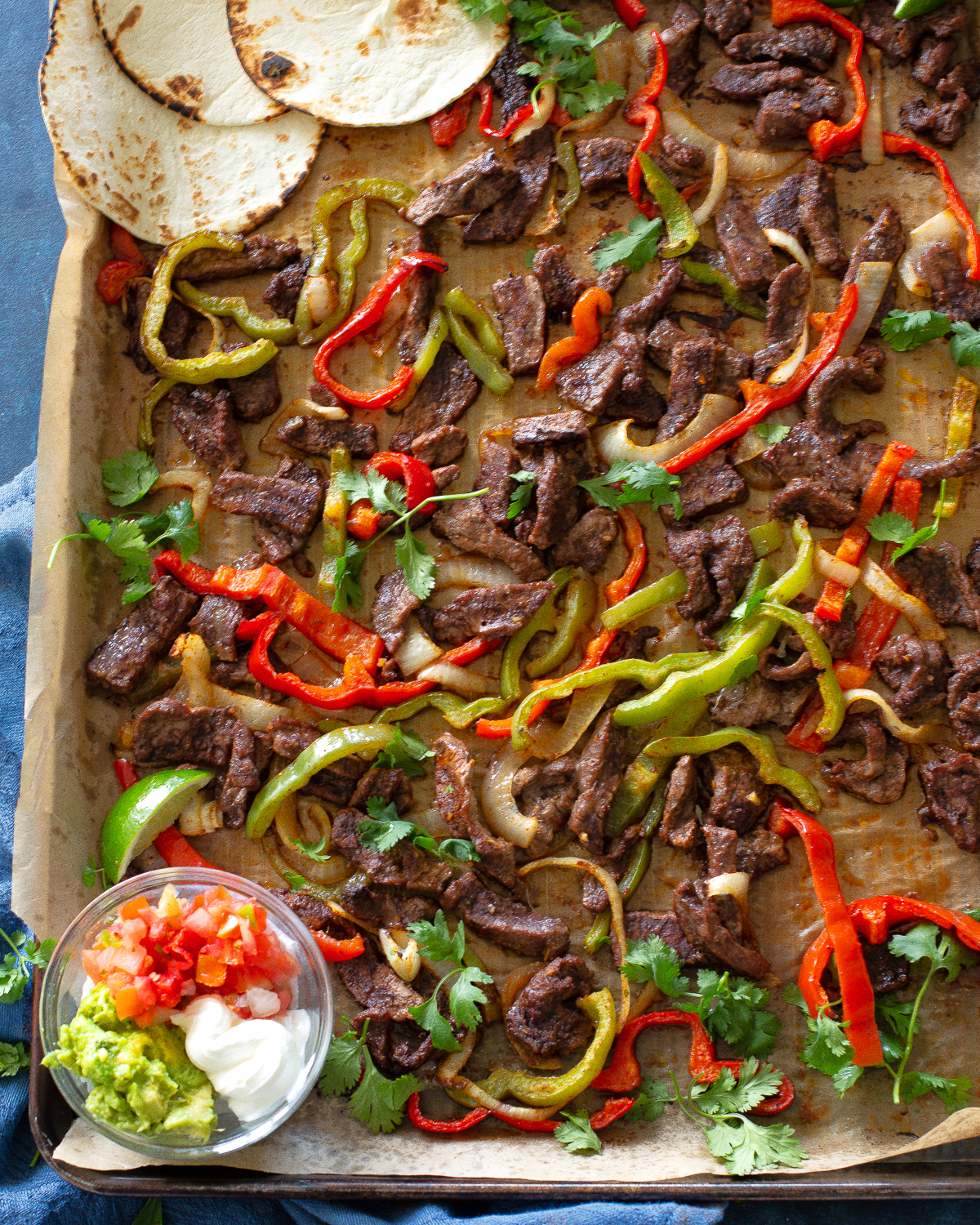 streak fajitas on a pan