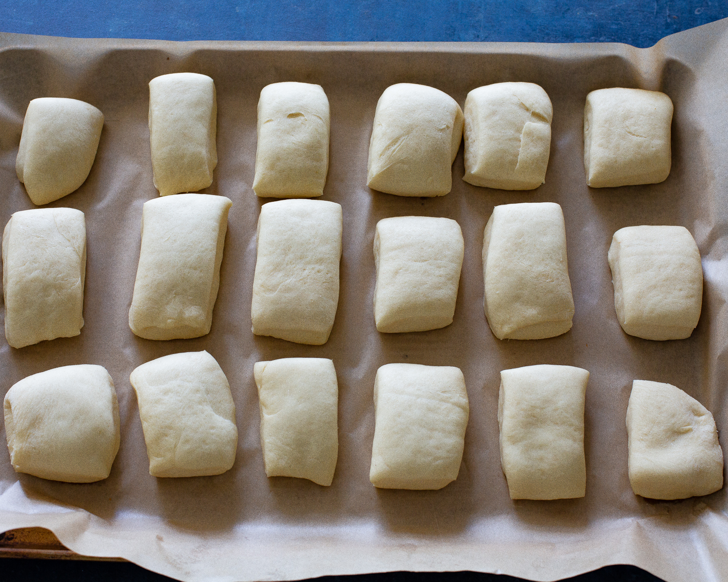 roll dough in a rectangle cut into pieces
