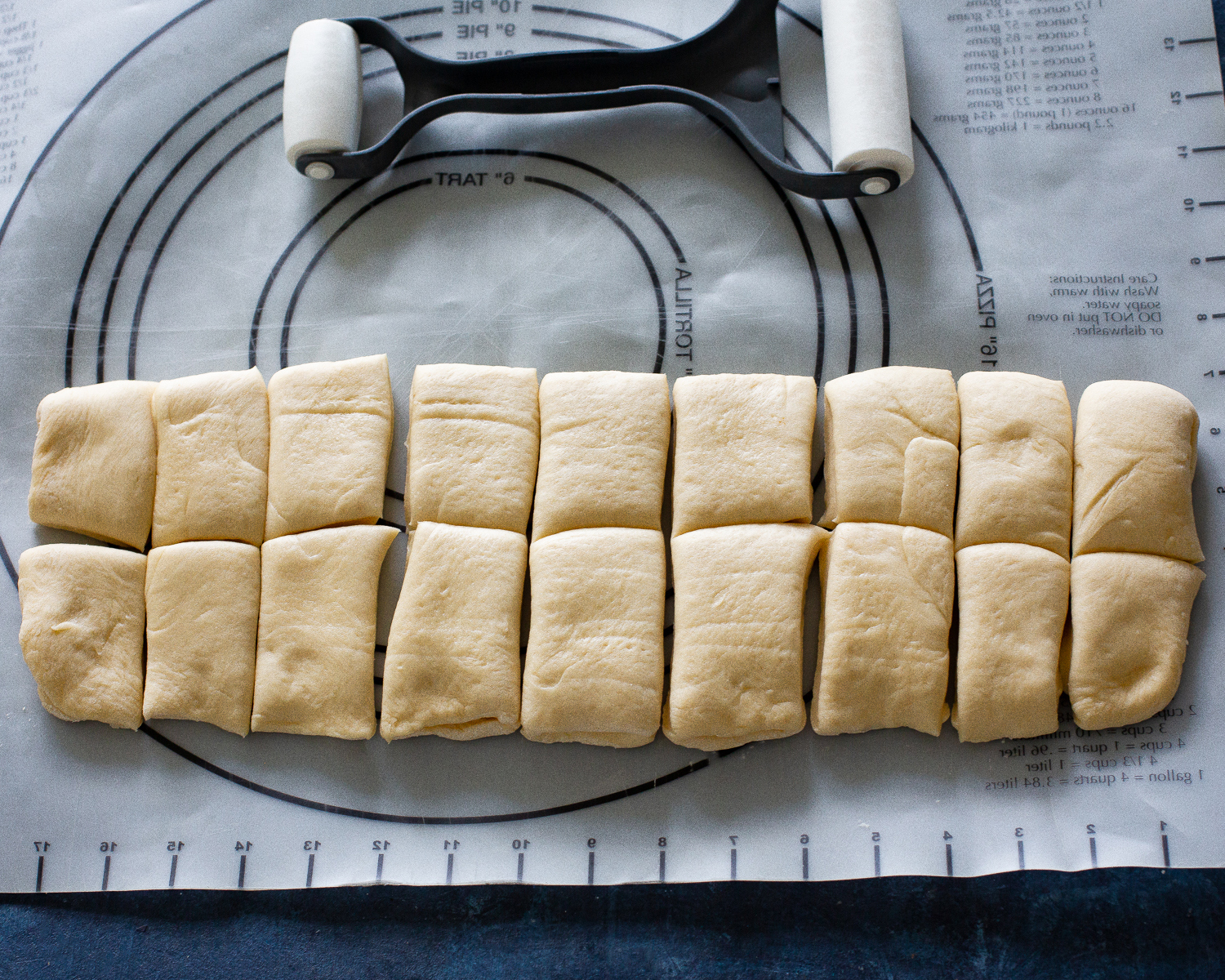 roll dough in a rectangle cut into pieces