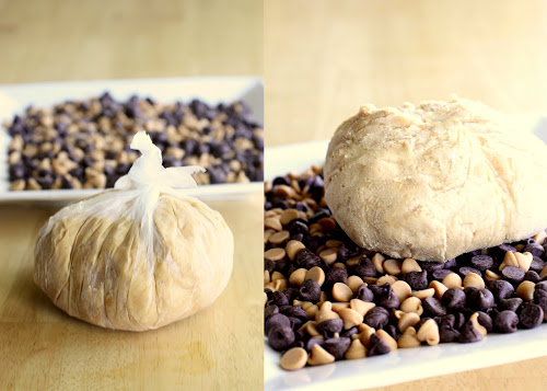 assembling peanut butter ball