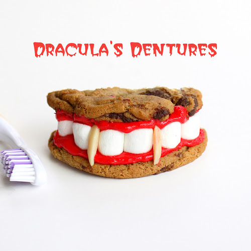 These Dracula Dentures are clever and tasty. This is a recipe that's not only fun to look at but good to eat. #dracula #dentures #halloween #cookies